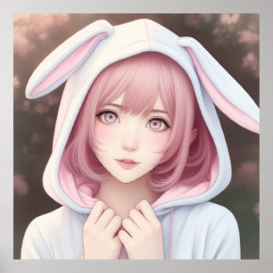 Poster Um jovem personagem com cabelo rosa