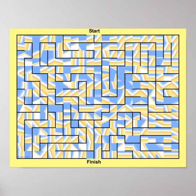 Poster Um labirinto colorido azul e amarelo. (Frente)