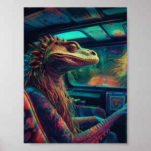 Poster Um lagarto psicodélico colorido num veículo