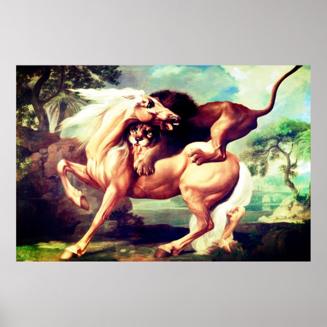 Poster Um Leão Atacando Uma Pintura De Cavalo-17620 (Frente)