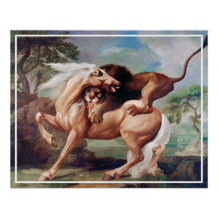 Pôster Um Leão Atacando Uma Pintura De Cavalo-17620