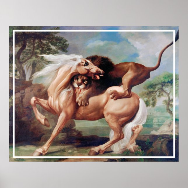 Poster Um Leão Atacando Uma Pintura De Cavalo-17620 (Frente)