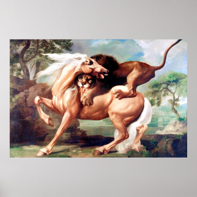 Poster Um Leão Atacando Uma Pintura De Cavalo-17620 (Frente)