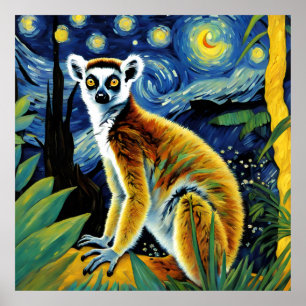 Poster Um lêmure na Noite Estrelada