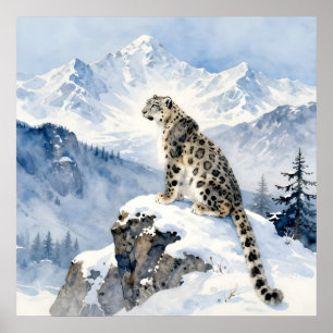Poster Um Leopardo da Neve no Pico Nevado