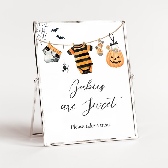 Poster Um Letreiro de Roupas de Bebê A Little Boo é Doce (Ghost Clothesline Baby Shower Babies are Sweet Sign)