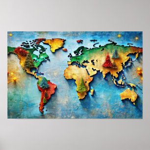 Poster Um Mapa Artístico Vibrante do Mundo