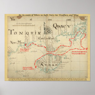 Pôster Um mapa autêntico de 1690 piratas (com enfeites)