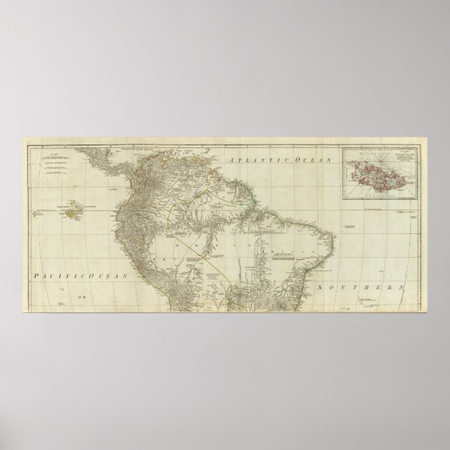 Poster Um mapa da América do Sul, seção de norte (Frente)