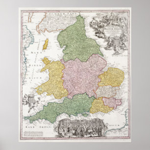 Poster Um mapa da Inglaterra   1760