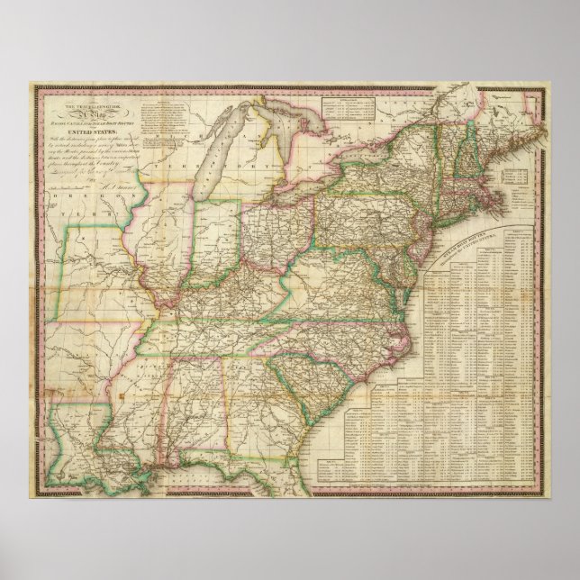 Pôster Um Mapa Das Estradas, Canais E Barcos A Vapor (Frente)