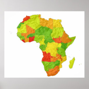 Poster um mapa de África codificado por cores com seus pa