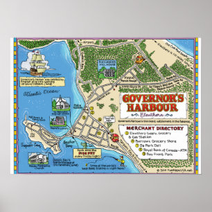 Poster Um mapa de cartoons do Porto Governador, Bahamas