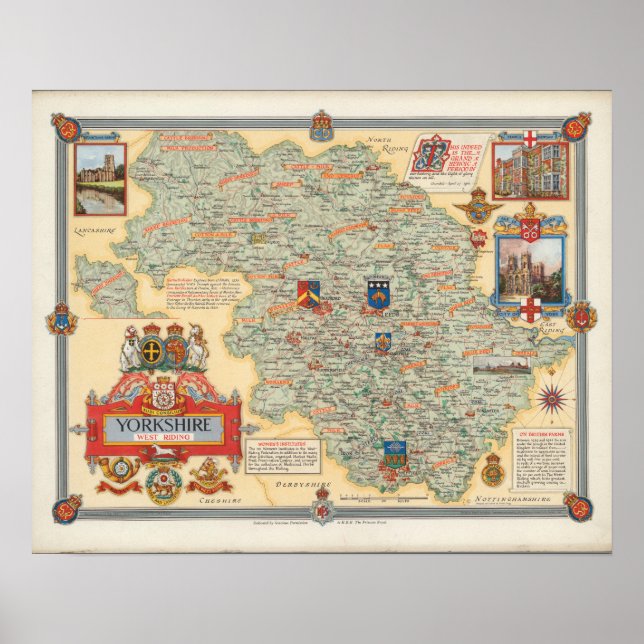 Poster Um mapa de Yorkshire: West Riding (Frente)