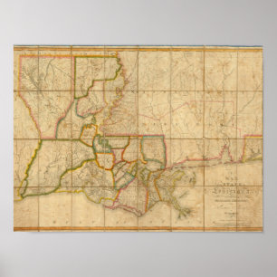 Pôster Um mapa do estado de Louisiana