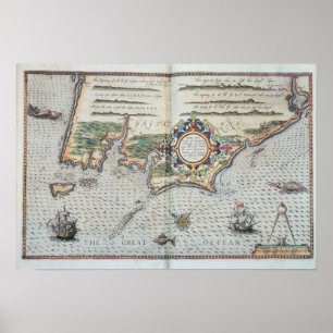 Poster Um mapa do litoral de Brittany, 1588