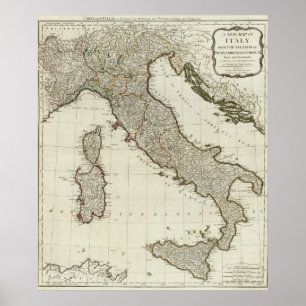 Pôster Um mapa novo de Italia com as ilhas de Sicília