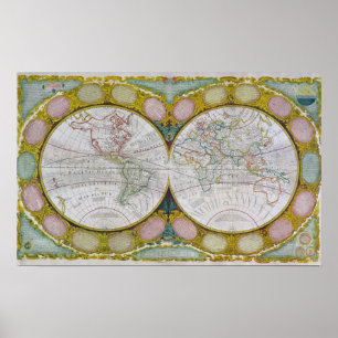 Poster Um mapa novo e correto do mundo, 1770-97