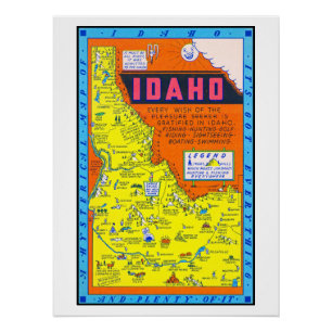 Pôster Um Mapa Retroativo Histérico de Idaho 1949