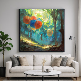 Poster Um menino e seus balões - Impressionismo colorido