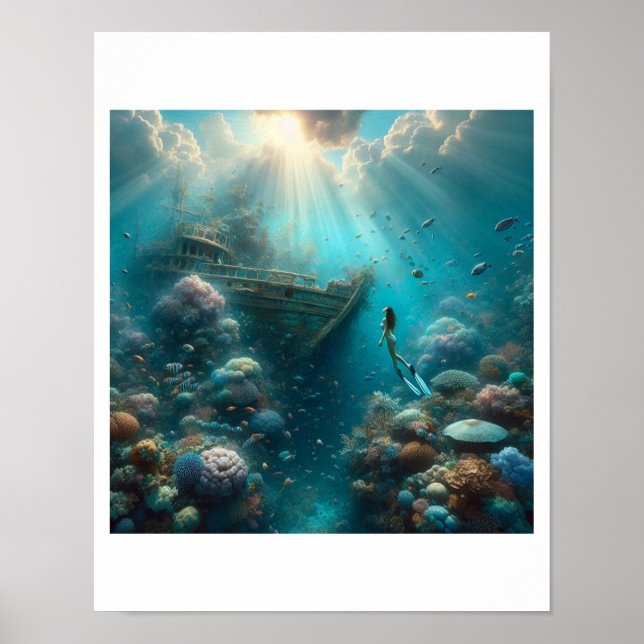 Poster Um mergulhador detecta um naufrágio (Frente)