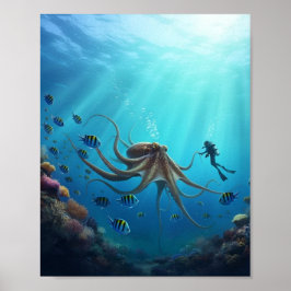 Poster Um mergulhador detecta uma criatura gigante do mar