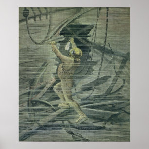 Pôster Um Mergulhador do Mar Profundo olhando para os des