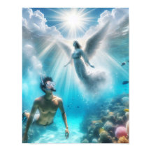 Um mergulhador surpreso por um anjo