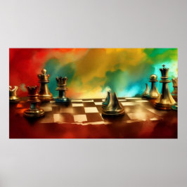 Poster Um moderno abstrato vermelho de chessboard de ouro