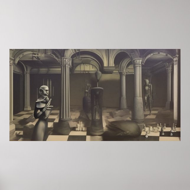 Poster Um moderno monograma de tabuleiro de abstrato surr (Frente)