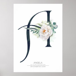 Poster Um Monograma de Letra Flores Brancas e Folhagem