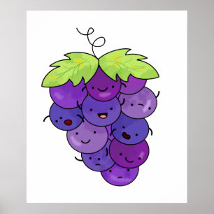 Poster Um Monte De Uvas Kawaii Bonito