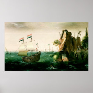 Poster Um navio mercante holandês ao largo da costa rocho