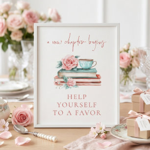 Poster Um Novo Capítulo Livros Favor Sign Chás de Noiva