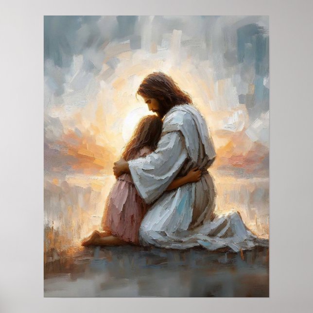Poster Um Novo Dia, Arte Cristã, Jesus com Rapariga, Jesu (Frente)