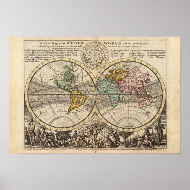 Poster Um novo mapa do mundo com ventos comerciais (Frente)