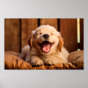 Poster Um Ouro Retriever Puppy em Médio-Yawn AI gerado