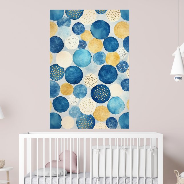Poster Um padrão de círculos sobrepostos em tons de azul (Berçário 2)