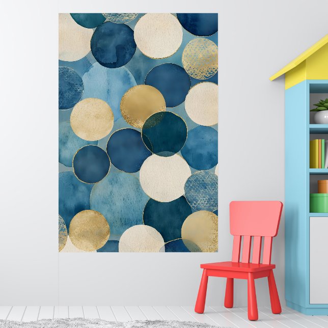 Poster Um padrão de círculos sobrepostos em tons de azul (Berçário 1)