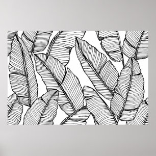 Poster Um padrão de folha de bananeira sem costura. Pret
