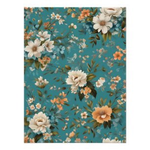 Pôster Um Padrão Floral Vibrante em um Fundo Teal