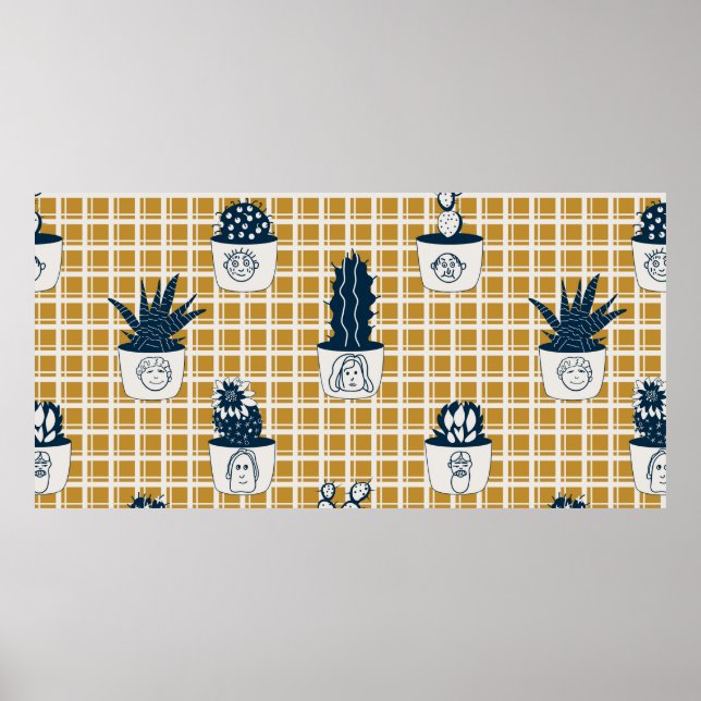 Poster Um padrão moderno sem costura com cactos em vaso,  (Frente)