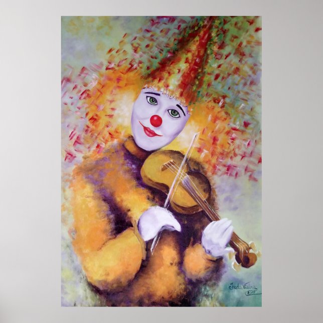 Poster Um palhaço doce tocando violino (Frente)