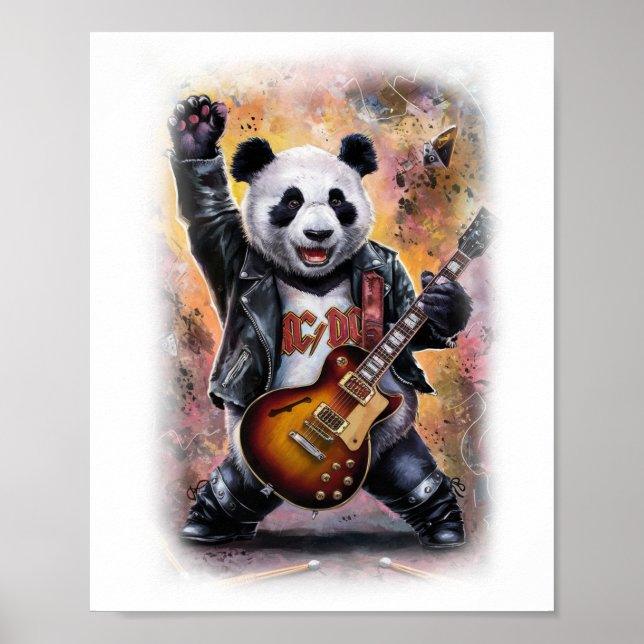 Poster Um Panda Rocker no palco sobre um fundo branco (Frente)