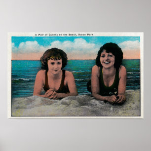 Poster Um par de Queens na praia, parque do oceano