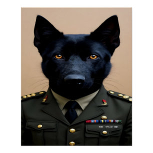 Pôster Um pastor alemão preto em uniforme militar