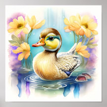 Um Pato Bebê Gelado Nadando em um Pond