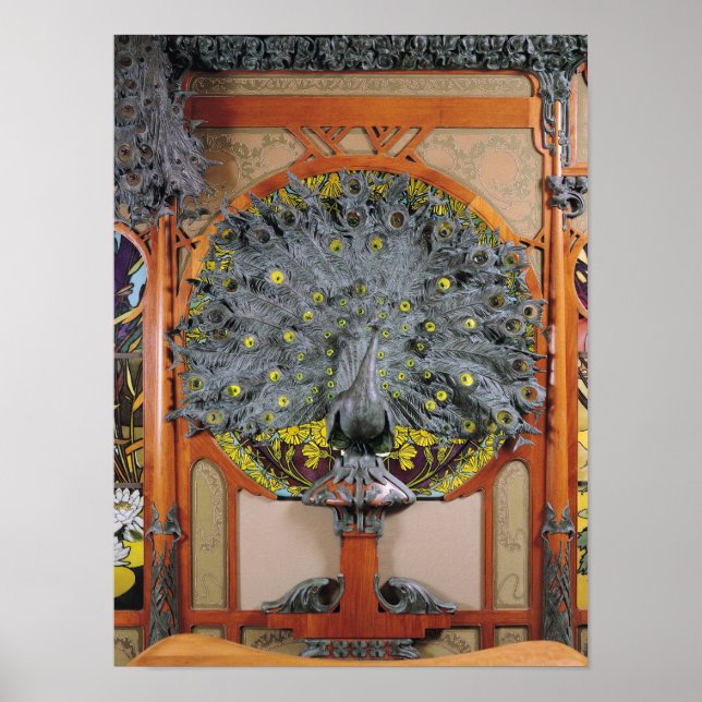 Pôster Um pavão do painel central de um mural (Frente)