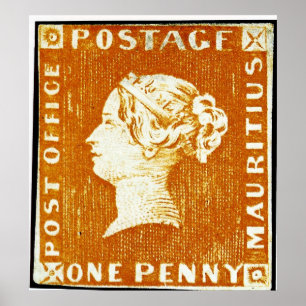 Pôster Um Penny British Empire Maurritius Postage Stamp