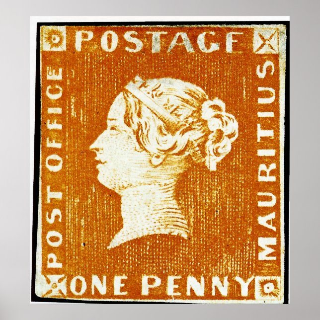 Pôster Um Penny British Empire Maurritius Postage Stamp (Frente)